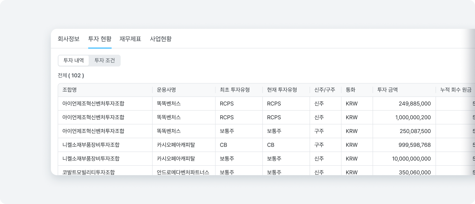 투자 히스토리 관리